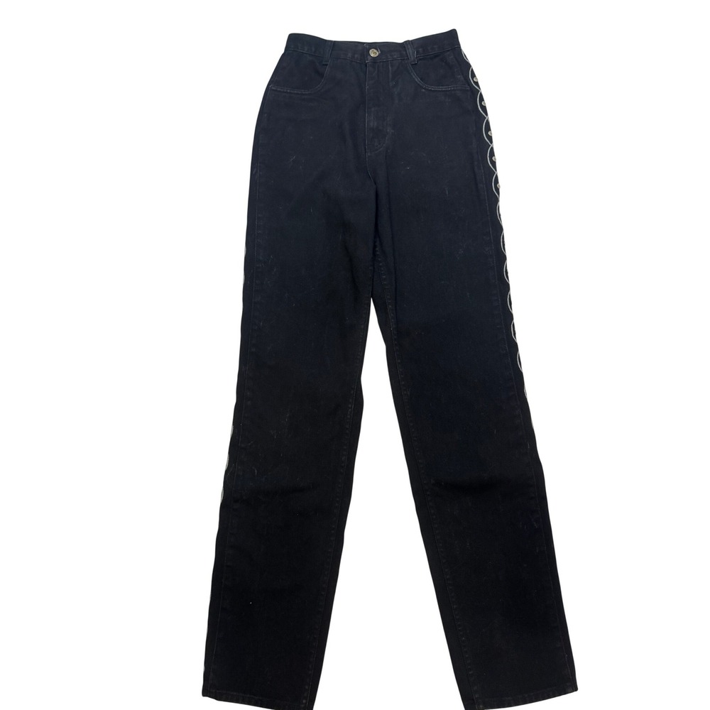 Lawman Western Jeans Women 7 Black Studded High Waisted Straight Leg 90s Vintage